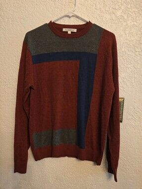 TravelSmith Men's Colorblock Crewneck Sweater - Maroon, Blue, Gray, Large